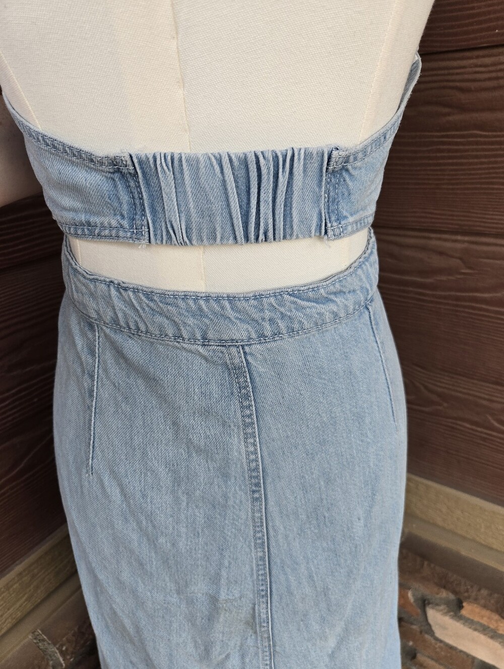 Universal Thread Light Wash Denim Halter Maxi Dress Women's Size 12 - Picture 13 of 16